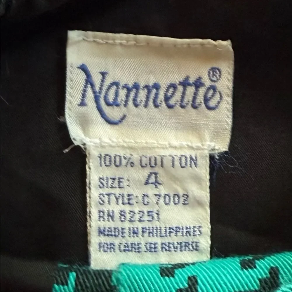 Vintage 90s Nannette Girls' Teal and Black Houndstooth Jacket and Skirt Set